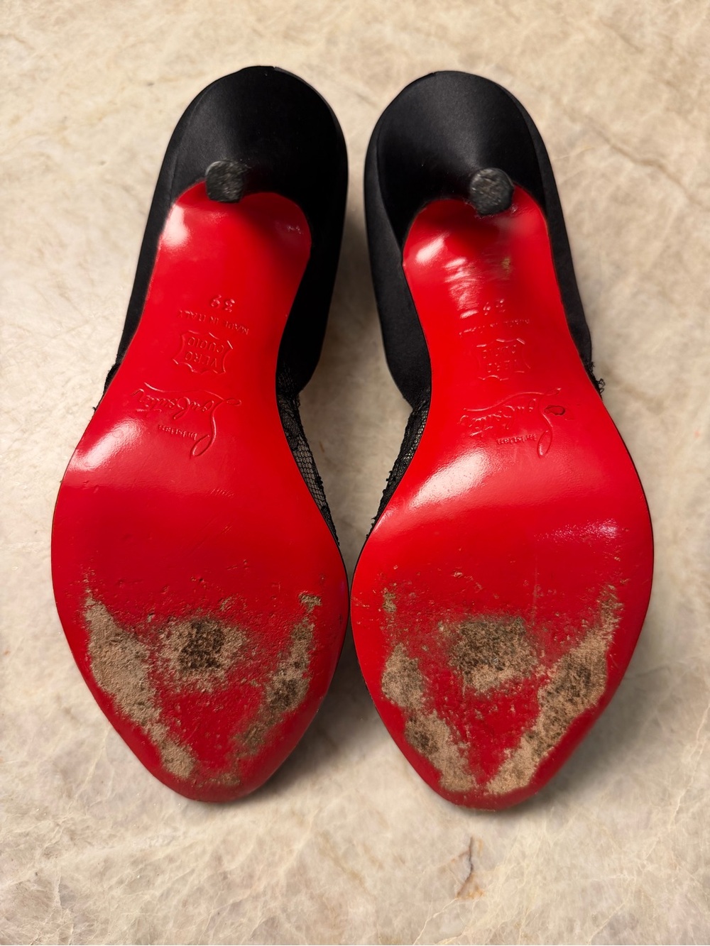 Gently worn Christian Louboutin Black Lace Pointed Toe Pumps with Pink Bow - Picture 8 of 10